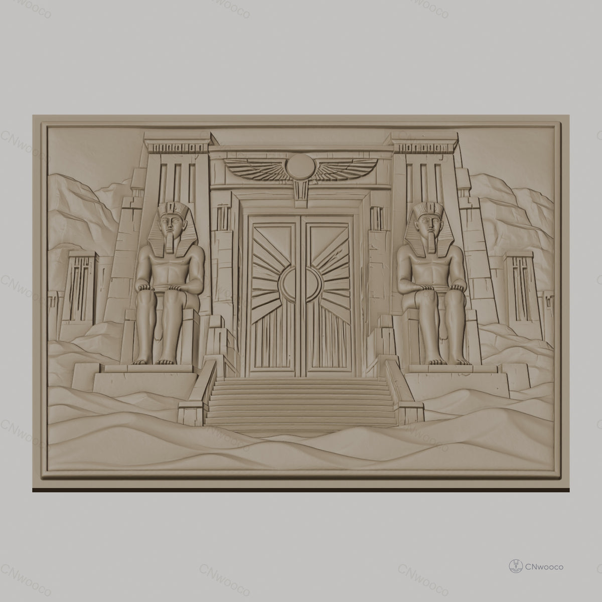 Fichier CNC & impression 3D temple égyptien, statues de pharaon, porte ornée, haute qualité relief STL