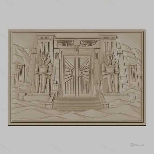 Fichier CNC & impression 3D temple égyptien, statues de pharaon, porte ornée, haute qualité relief STL