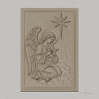 Fichier CNC & impression 3D ange agenouillé, étoile et nuages, haute qualité relief STL
