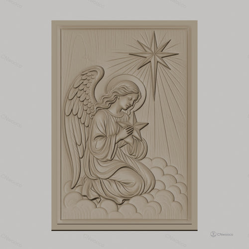 Fichier CNC & impression 3D ange agenouillé, étoile et nuages, haute qualité relief STL