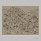 Fichier CNC & impression 3D dragon chinois, montagnes, temple, nuages, haute qualité relief STL