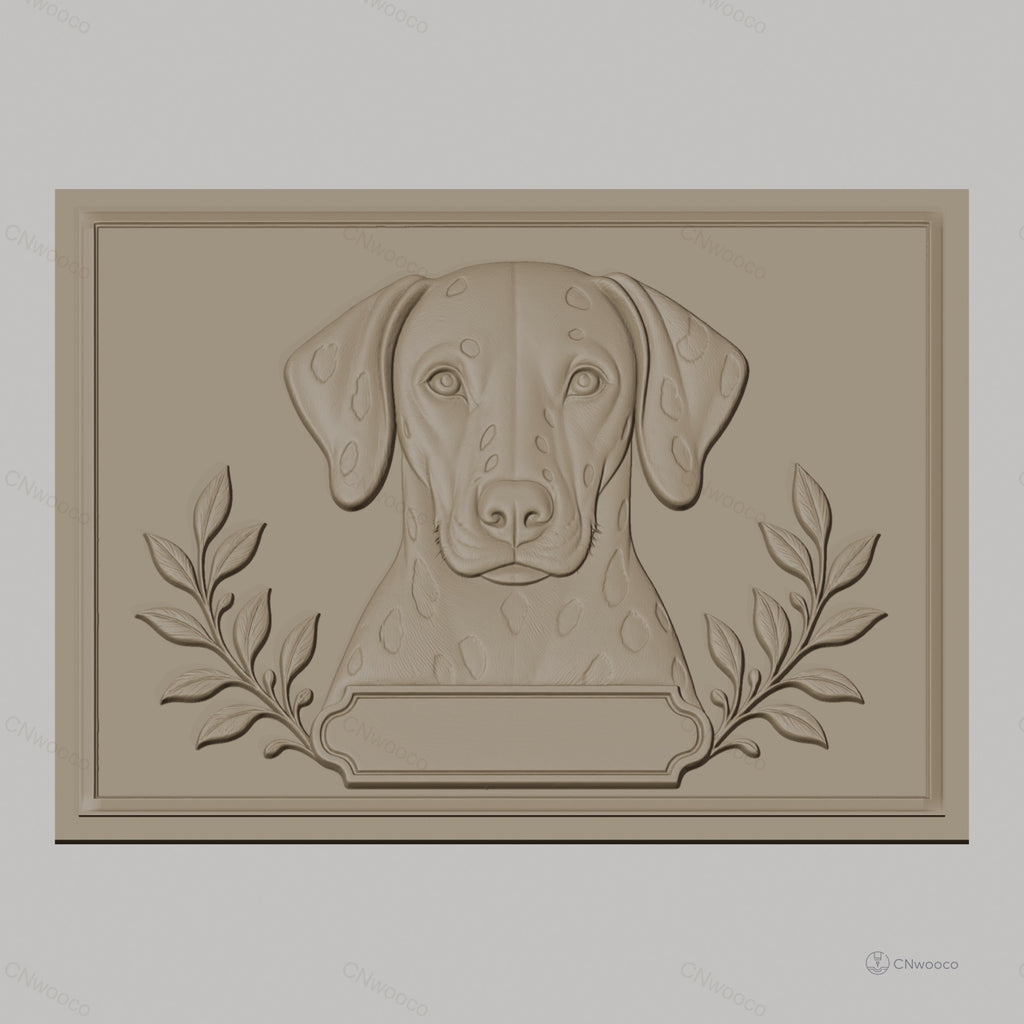 Fichier CNC & impression 3D chien dalmatien portrait avec feuilles décoration haute qualité relief STL