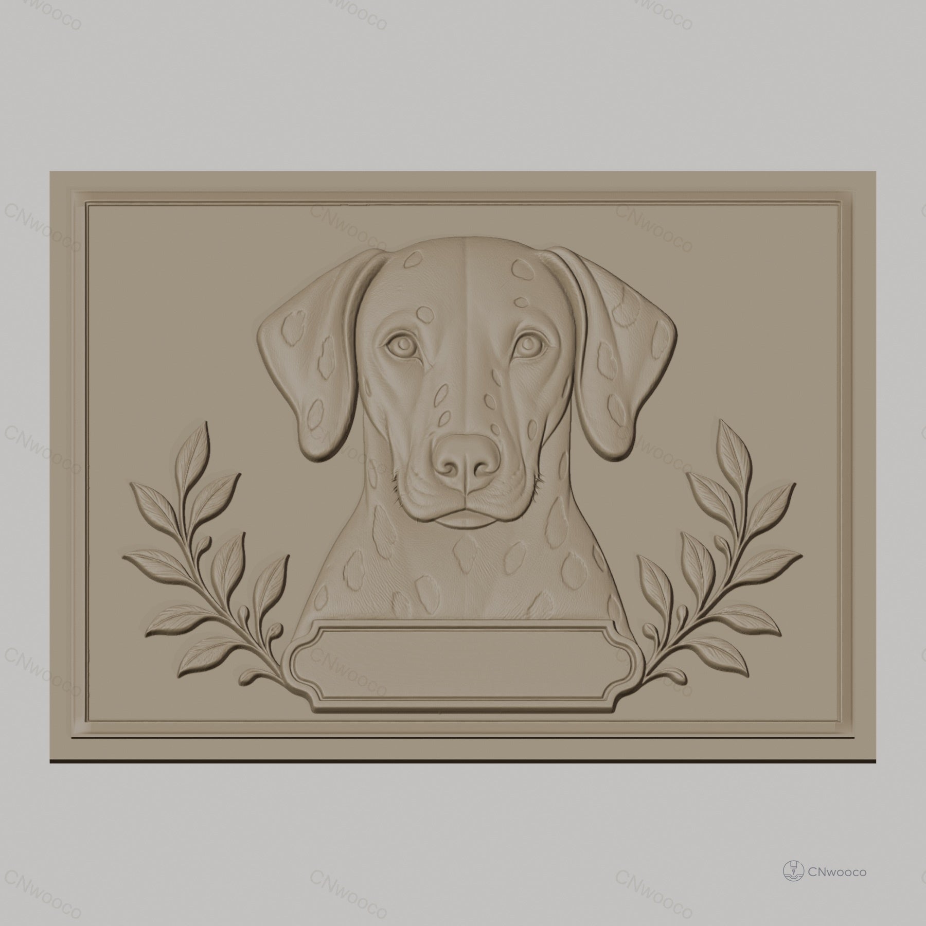 Fichier CNC & impression 3D chien dalmatien portrait avec feuilles décoration haute qualité relief STL