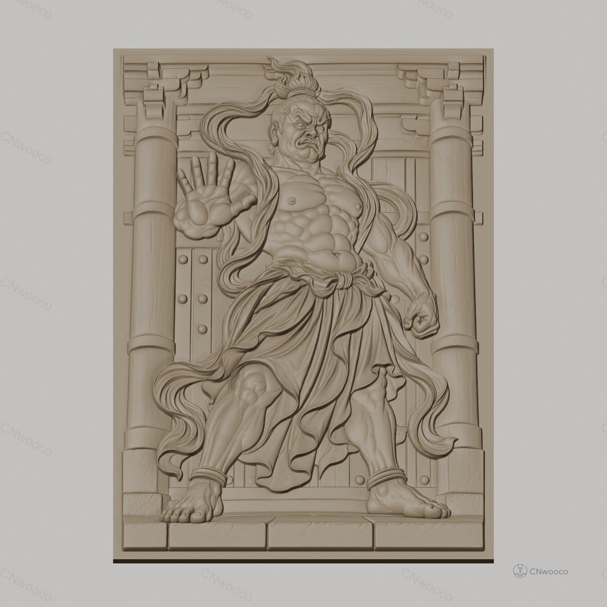 Fichier CNC & impression 3D guerrier japonais, architecture traditionnelle, muscles détaillés, haute qualité relief STL