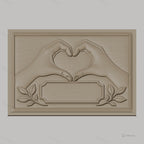 Fichier CNC & impression 3D mains formant un cœur, cadre et feuilles décoratives, haute qualité relief STL