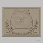 Fichier CNC & impression 3D portrait chien Pomeranian, cadre avec feuilles décoratives, haute qualité relief STL