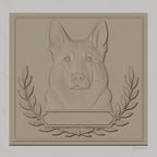 Fichier CNC & impression 3D chien berger allemand, tête de chien avec couronne de laurier, haute qualité relief STL