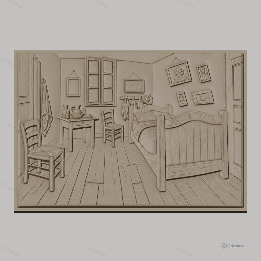Fichier CNC & impression 3D chambre ancienne, lit, chaise, table, tableaux, haute qualité relief STL
