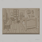 Fichier CNC & impression 3D chambre ancienne, lit, chaise, table, tableaux, haute qualité relief STL