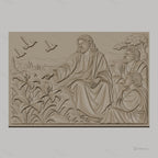 Fichier CNC & impression 3D Jésus enseignant avec disciples, fleurs et colombes, haute qualité relief STL