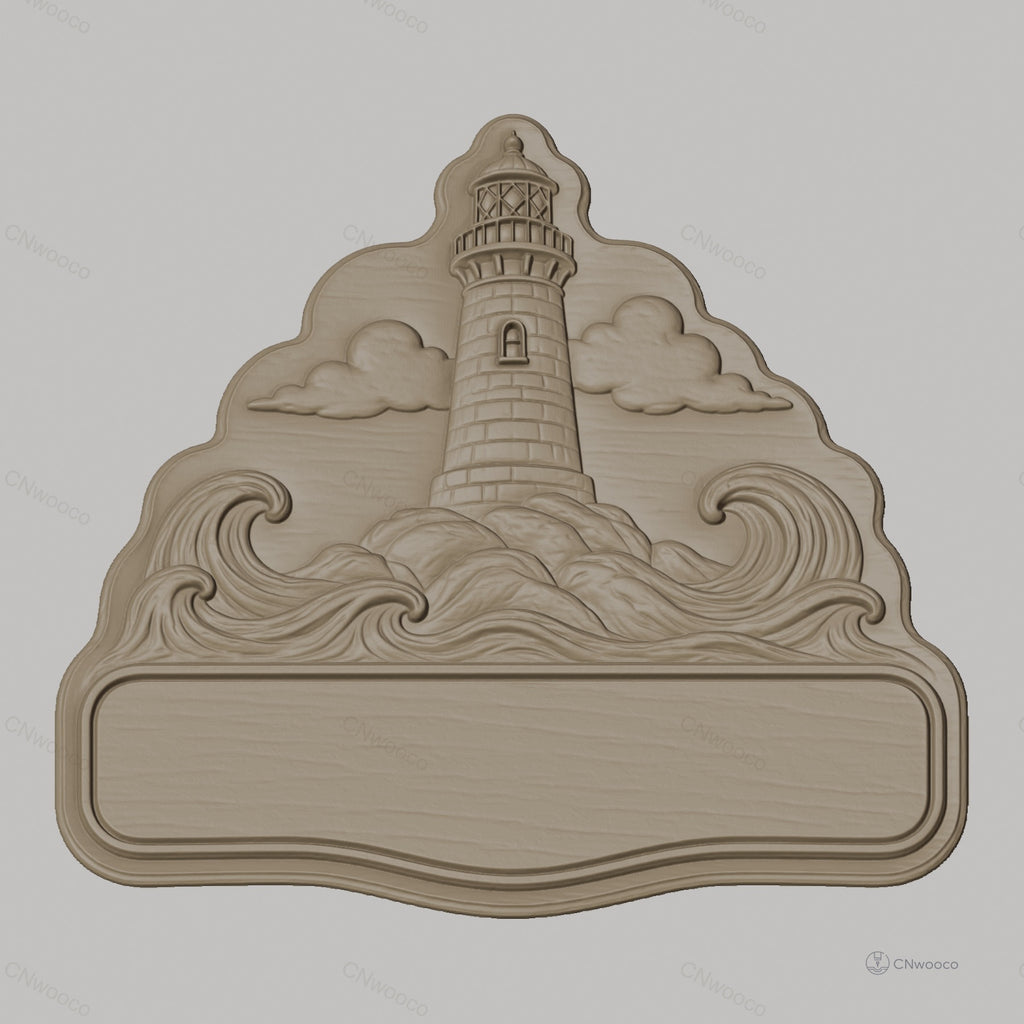Fichier CNC & impression 3D enseigne phare maritime, vagues et ciel, STL très haute qualité