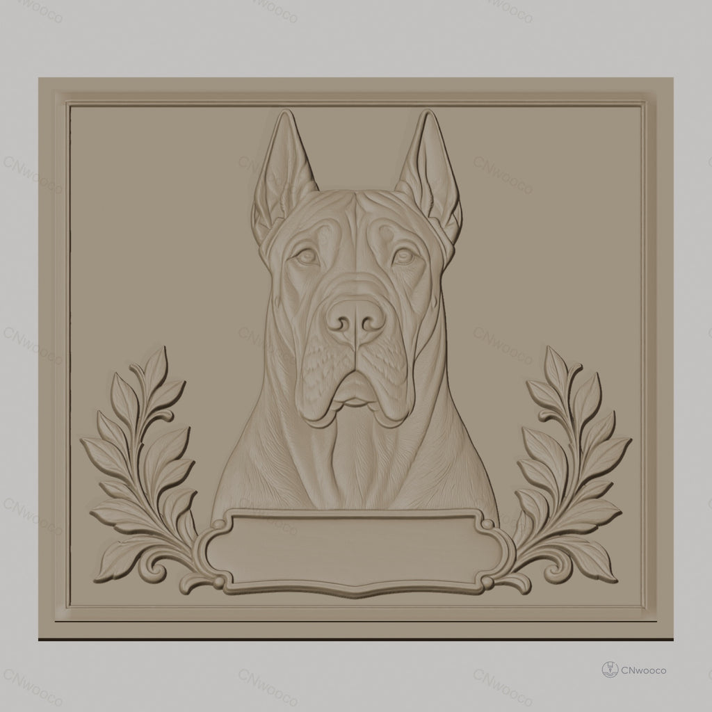 Fichier CNC & impression 3D chien dogue allemand portrait relief feuilles haute qualité relief STL
