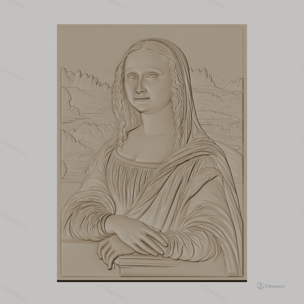 Fichier CNC & impression 3D Mona Lisa, portrait classique avec arrière-plan paysage, haute qualité relief STL