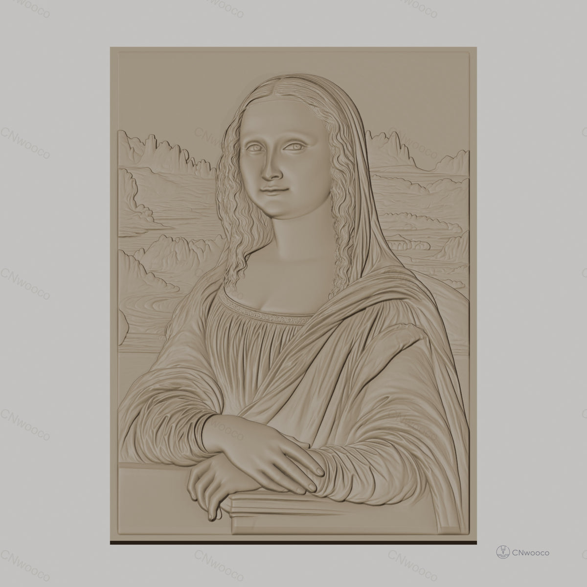 Fichier CNC & impression 3D Mona Lisa, portrait classique avec arrière-plan paysage, haute qualité relief STL
