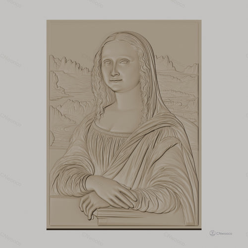 Fichier CNC & impression 3D Mona Lisa, portrait classique avec arrière-plan paysage, haute qualité relief STL