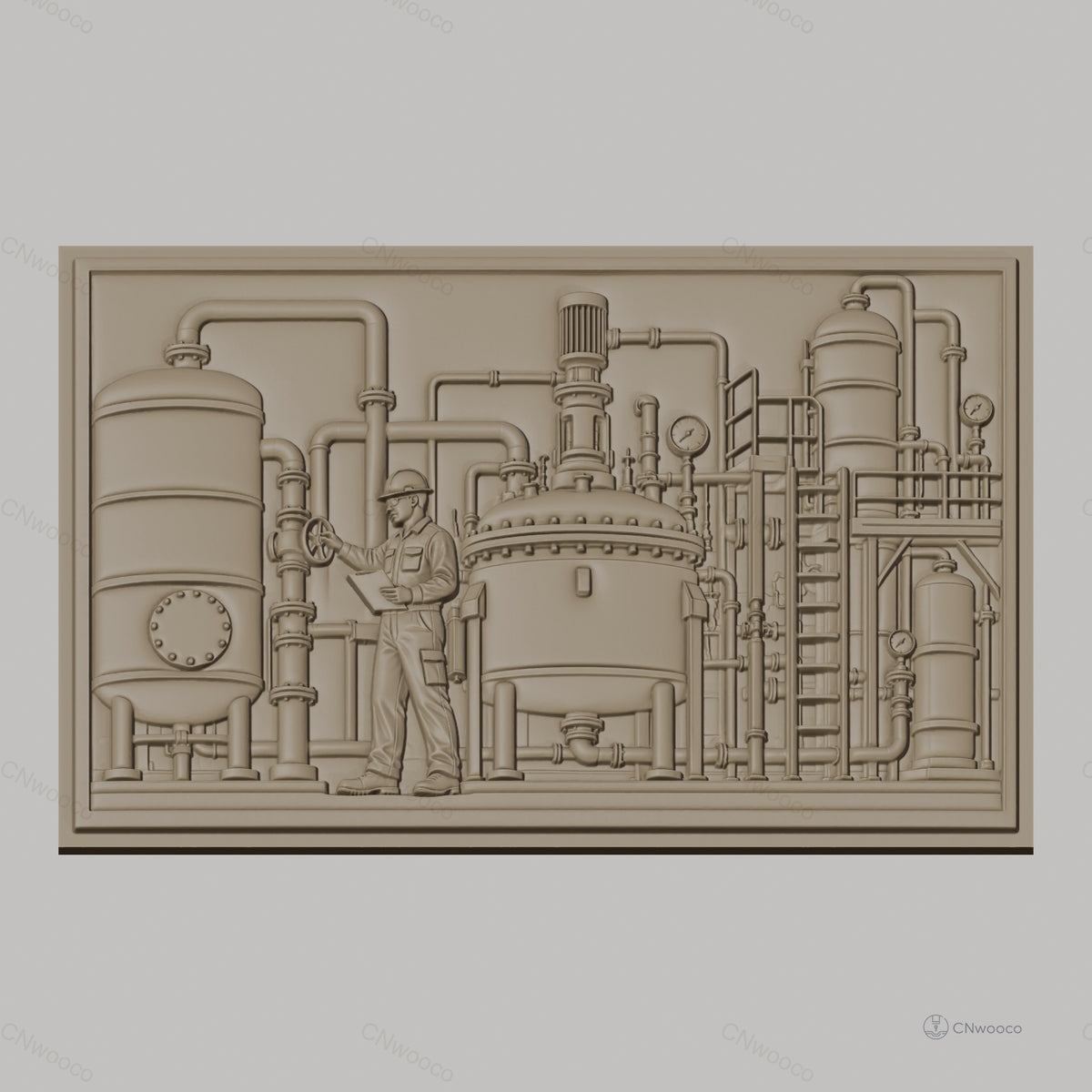 Fichier CNC & impression 3D industrie chimique, machine usine avec opérateur, haute qualité relief STL