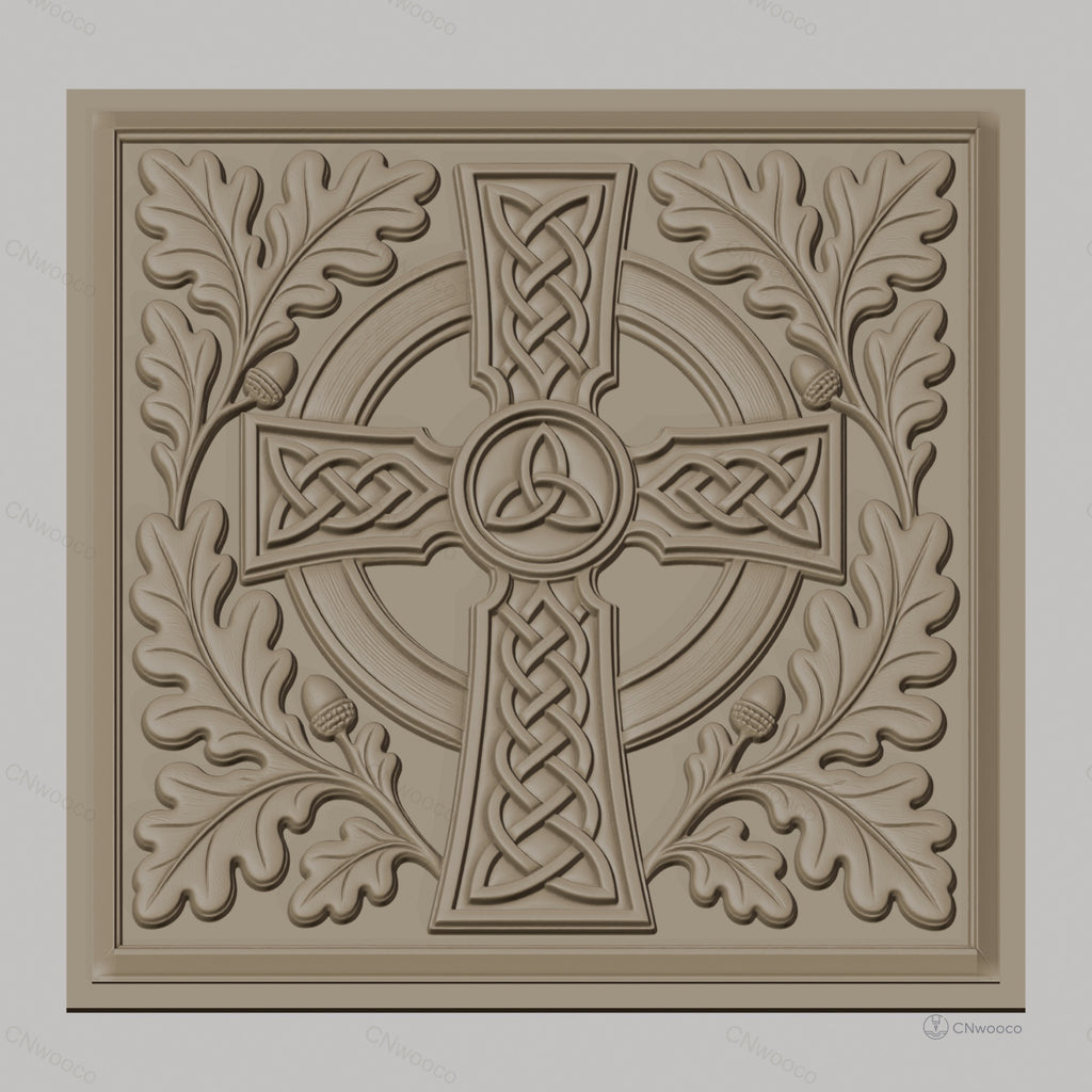Fichier CNC & impression 3D Croix celtique, feuillage et glands en relief, haute qualité relief STL