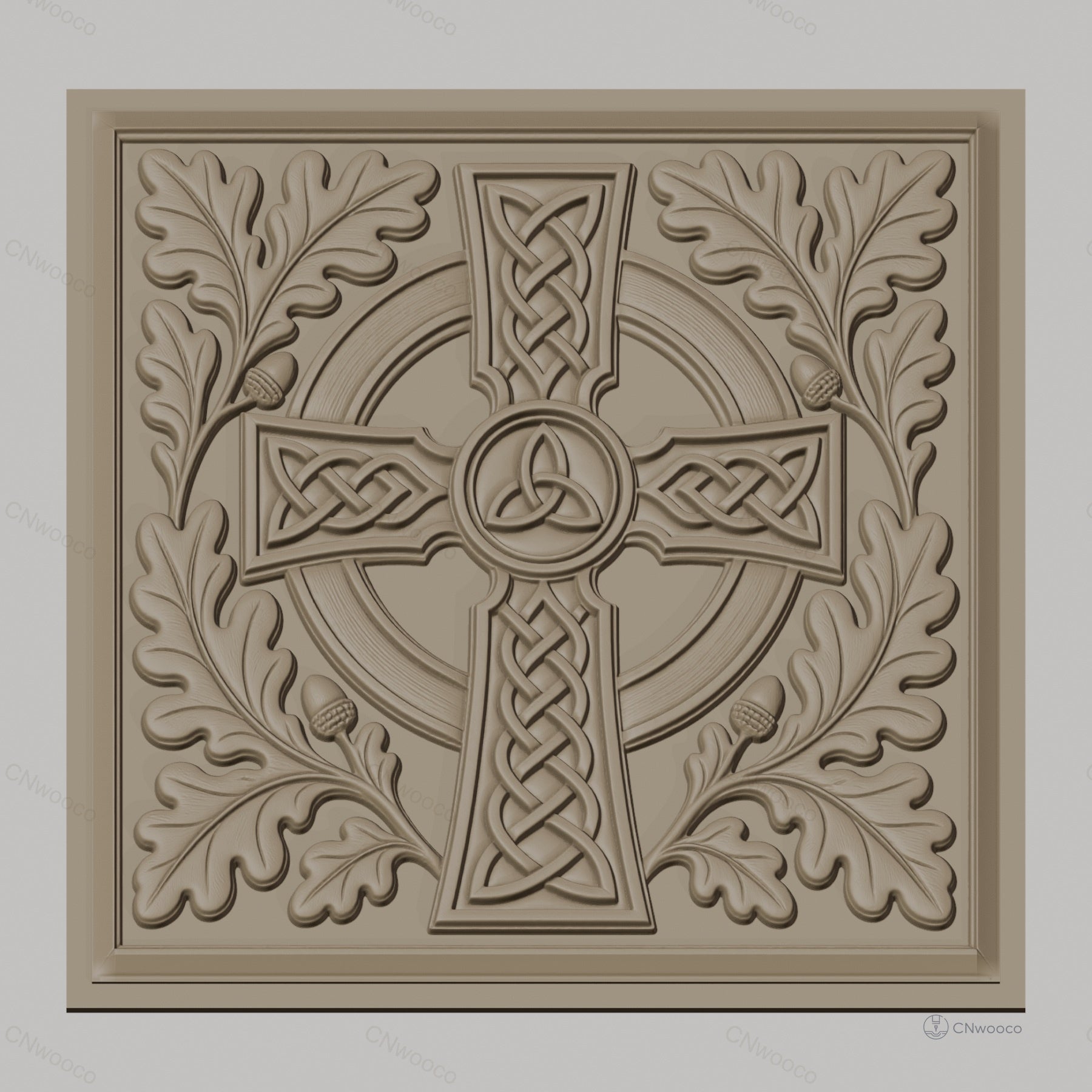 Fichier CNC & impression 3D Croix celtique, feuillage et glands en relief, haute qualité relief STL