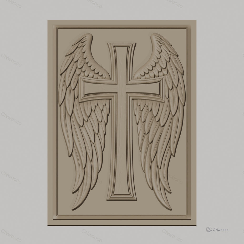 Fichier CNC & impression 3D Croix avec ailes d'ange, haute qualité relief STL