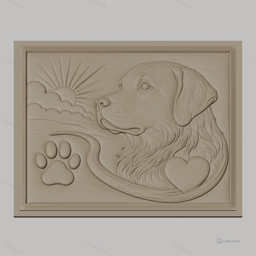 Fichier CNC & impression 3D chien Golden Retriever, patte, cœur et soleil, haute qualité relief STL