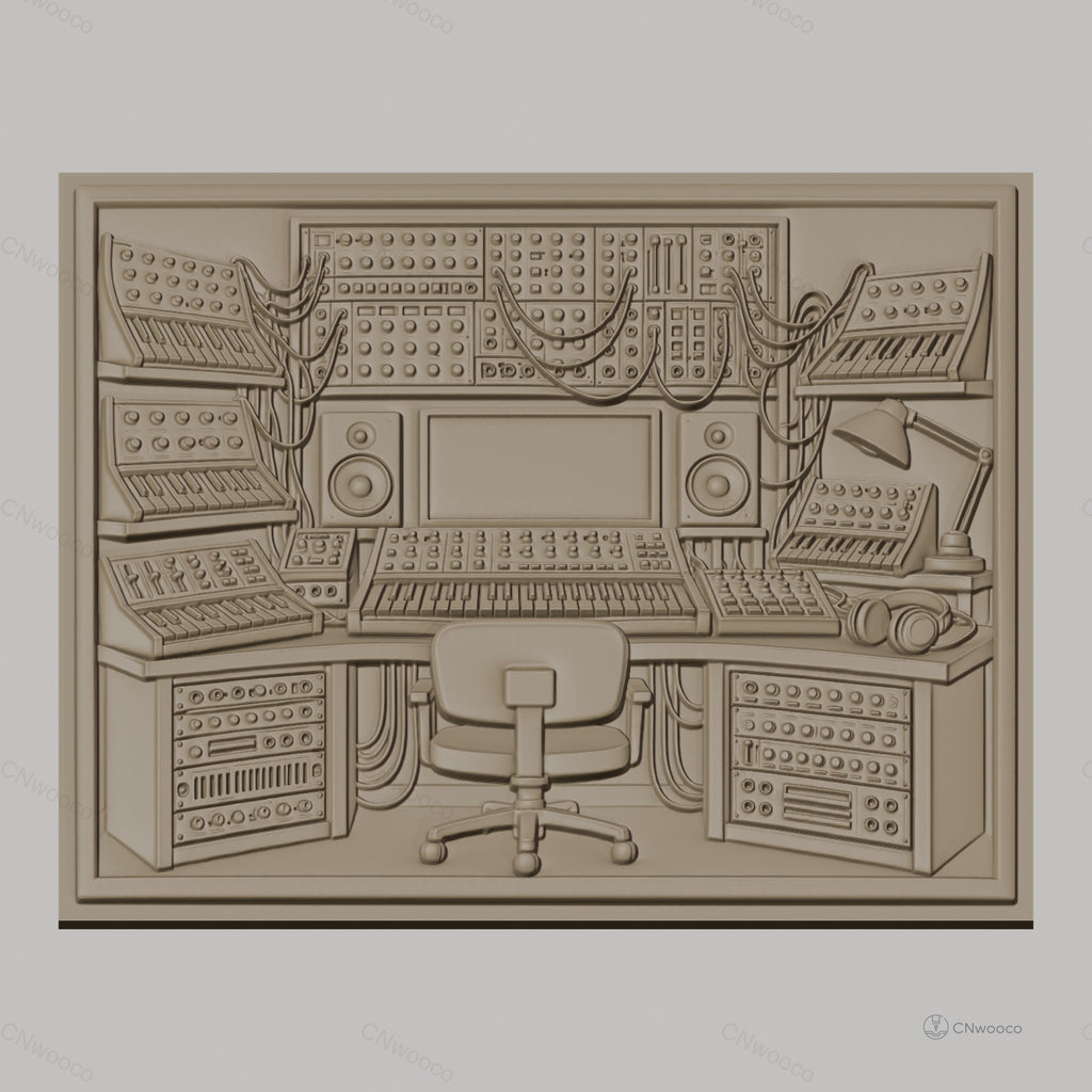 Fichier CNC & impression 3D studio musique électronique, synthétiseurs, clavier, casque, siège haute qualité relief STL