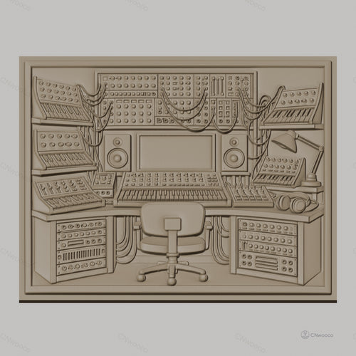 Fichier CNC & impression 3D studio musique électronique, synthétiseurs, clavier, casque, siège haute qualité relief STL