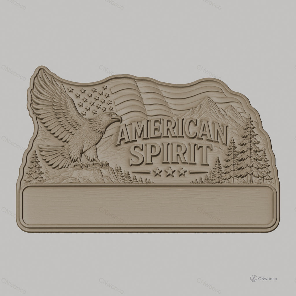 Fichier CNC porte-clés mural enseigne American Spirit avec aigle et drapeau USA, STL très haute qualité