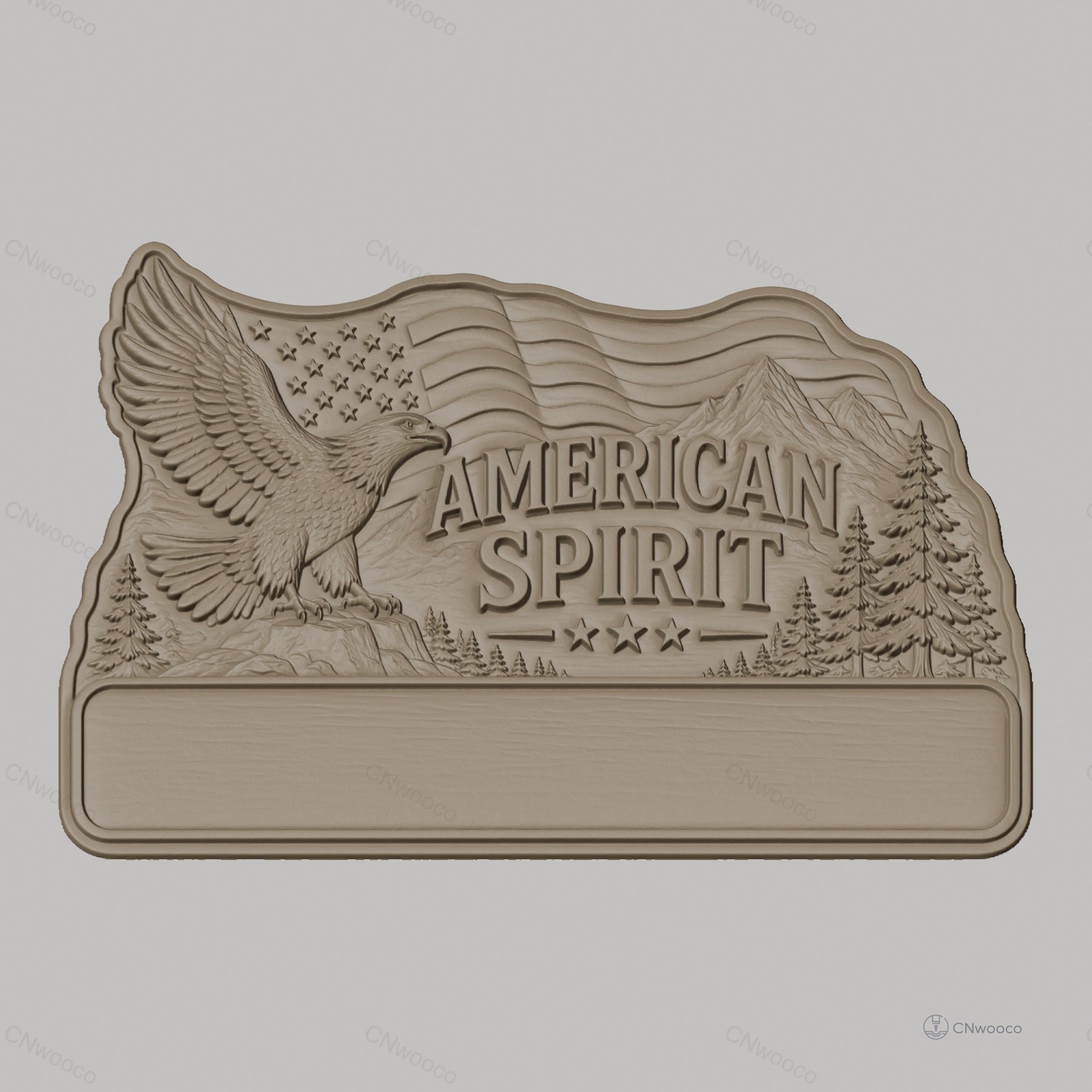 Fichier CNC porte-clés mural enseigne American Spirit avec aigle et drapeau USA, STL très haute qualité