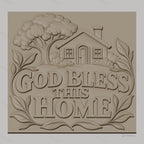 Fichier CNC & impression 3D maison avec arbre, texte God Bless This Home, haute qualité relief STL