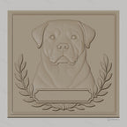 Fichier CNC & impression 3D chien Rottweiler portrait avec cadres et feuilles, haute qualité relief STL