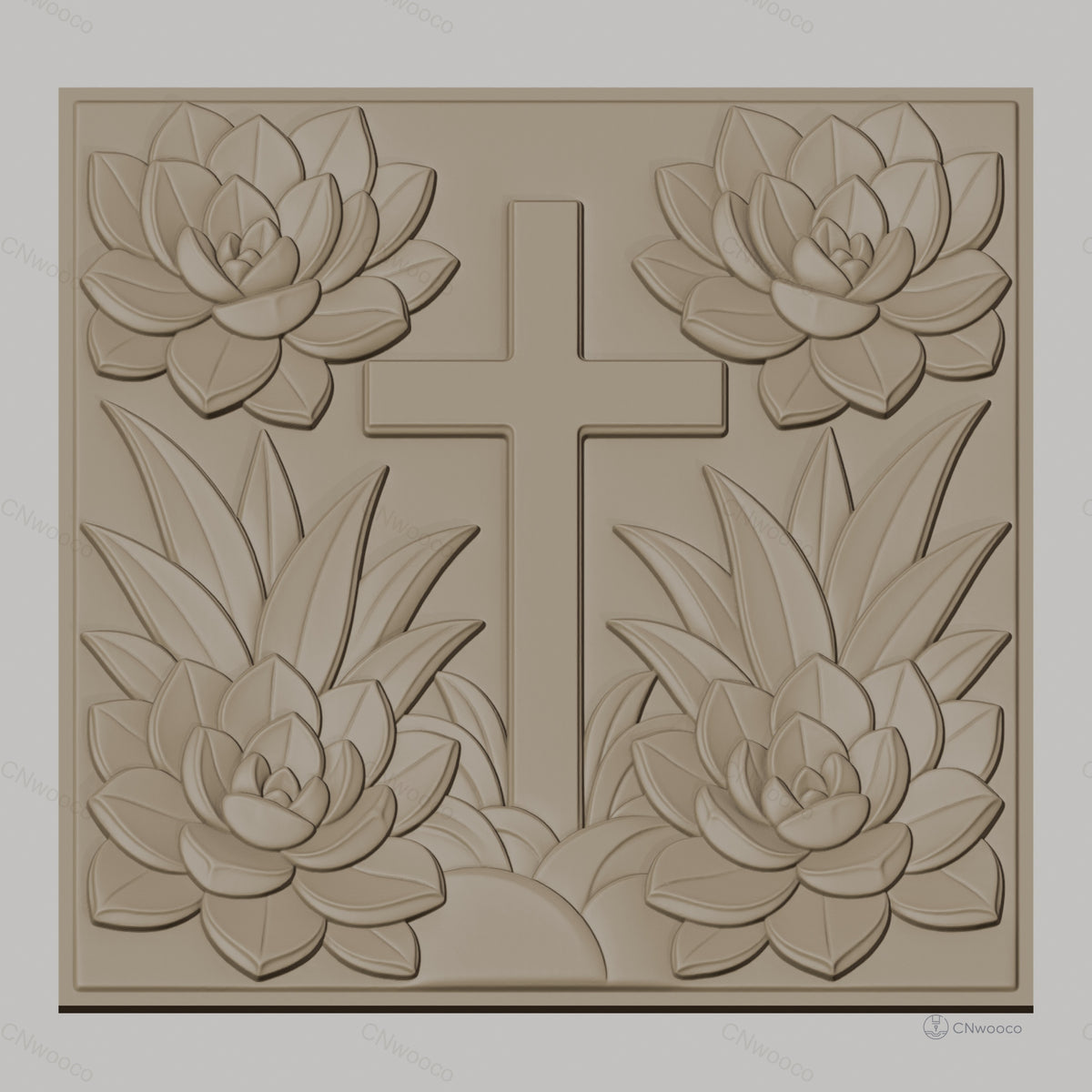 Fichier CNC & impression 3D croix et lotus, fleurs relief artistique, haute qualité relief STL