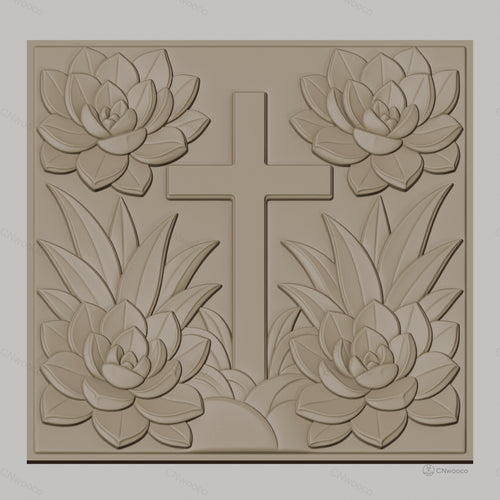 Fichier CNC & impression 3D croix et lotus, fleurs relief artistique, haute qualité relief STL