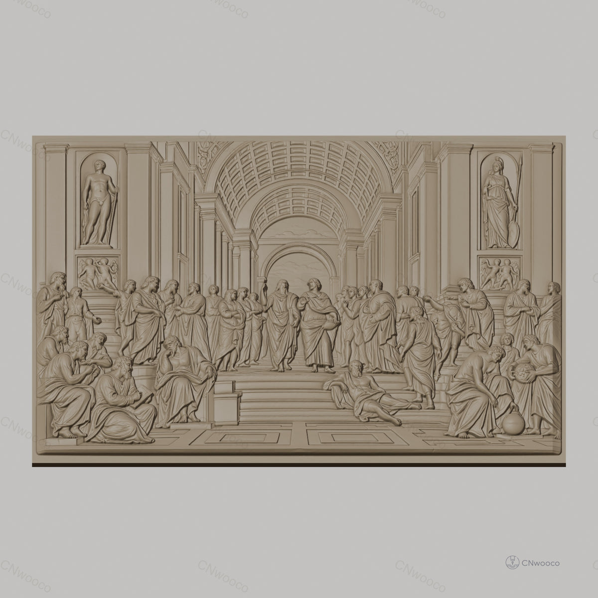 Fichier CNC & impression 3D école d athènes, figures philosophiques et architecture classique, haute qualité relief STL