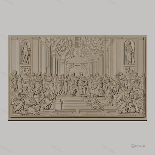 Fichier CNC & impression 3D école d athènes, figures philosophiques et architecture classique, haute qualité relief STL