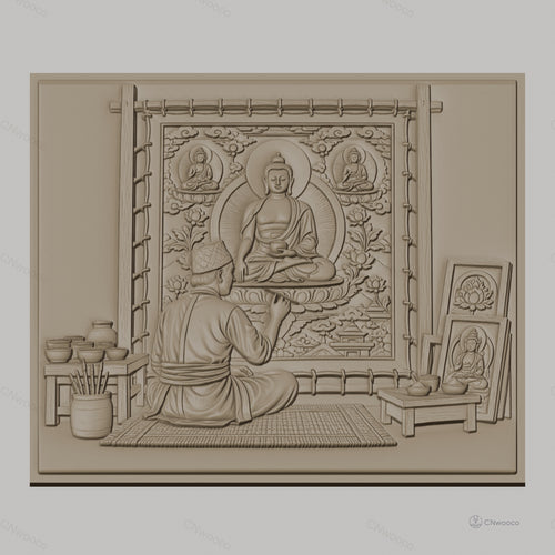Fichier CNC & impression 3D art bouddhiste, peintre portrait Bouddha, haute qualité relief STL