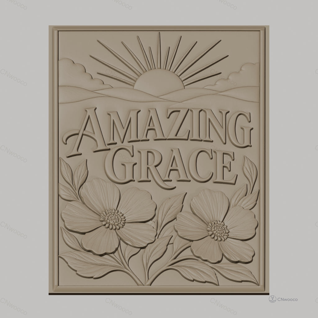 Fichier CNC & impression 3D Amazing Grace, soleil levant et fleurs, haute qualité relief STL