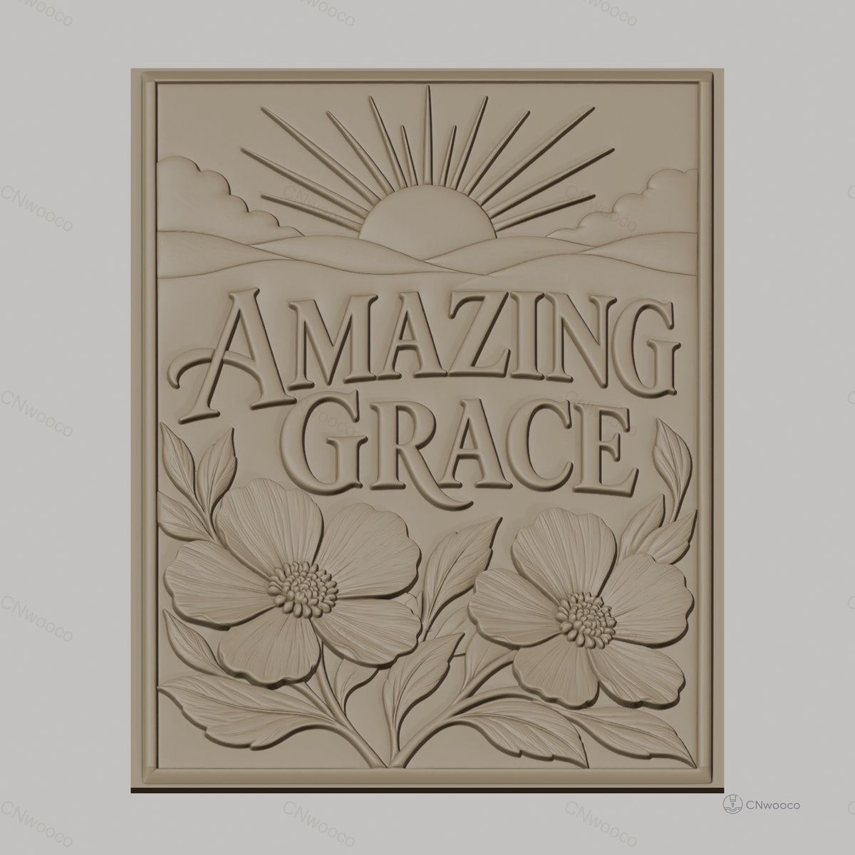 Fichier CNC & impression 3D Amazing Grace, soleil levant et fleurs, haute qualité relief STL