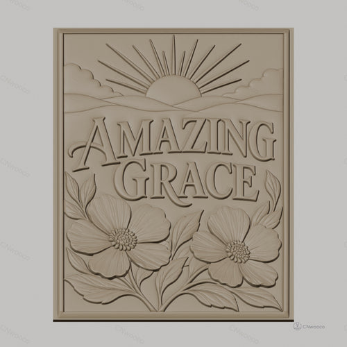 Fichier CNC & impression 3D Amazing Grace, soleil levant et fleurs, haute qualité relief STL