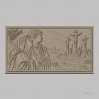 Fichier CNC & impression 3D scène de crucifixion, Marie et Jean en prière, haute qualité relief STL