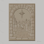 Fichier CNC & impression 3D paysage de village médiéval, arche en pierre et chemin pavé, haute qualité relief STL