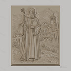 Fichier CNC & impression 3D Saint religieux avec bâton et paysage de montagne, haute qualité relief STL