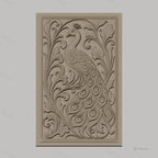 Fichier CNC & impression 3D Paon, relief ornemental avec plumes détaillées et feuillages, haute qualité relief STL