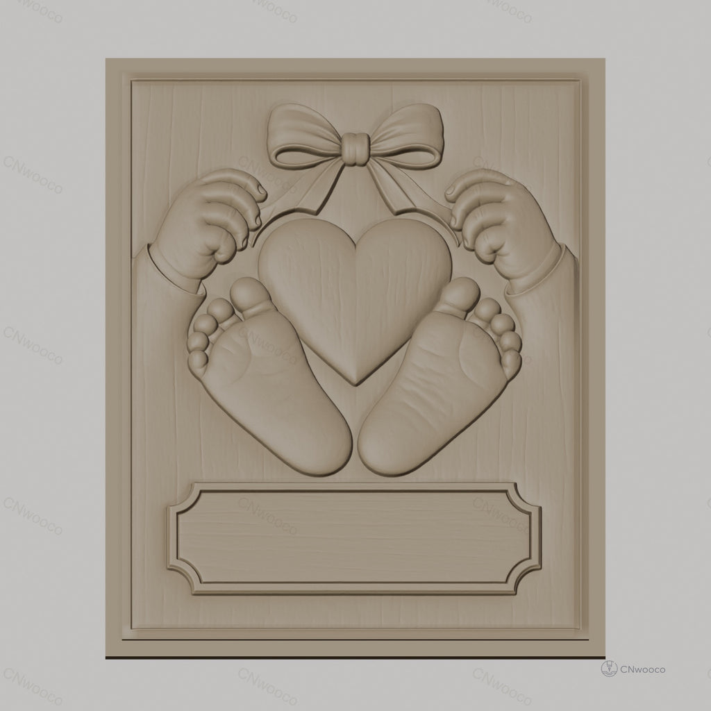 Fichier CNC & impression 3D bébé, mains, pieds et cœur avec ruban, haute qualité relief STL