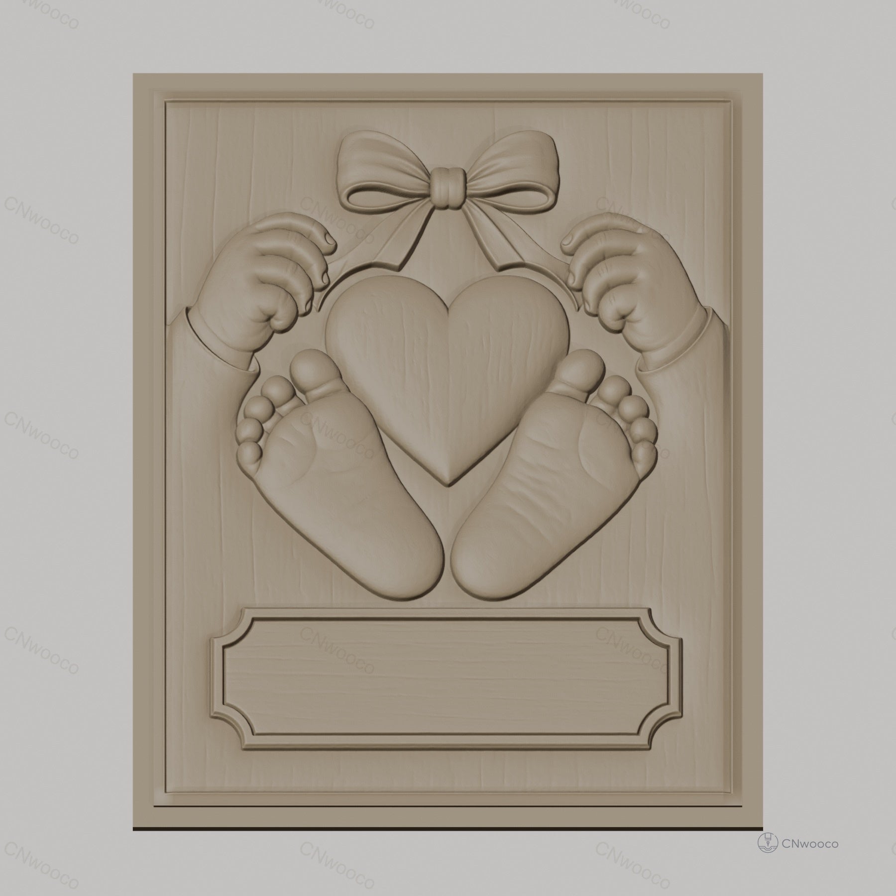Fichier CNC & impression 3D bébé, mains, pieds et cœur avec ruban, haute qualité relief STL