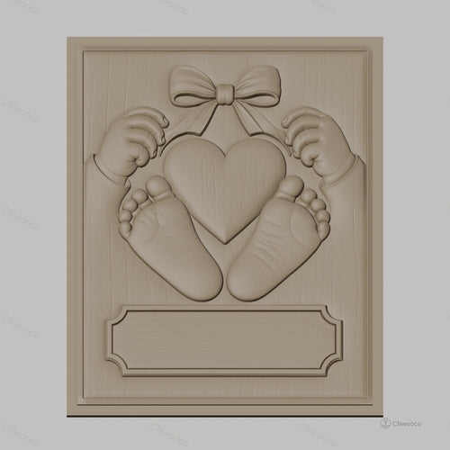 Fichier CNC & impression 3D bébé, mains, pieds et cœur avec ruban, haute qualité relief STL