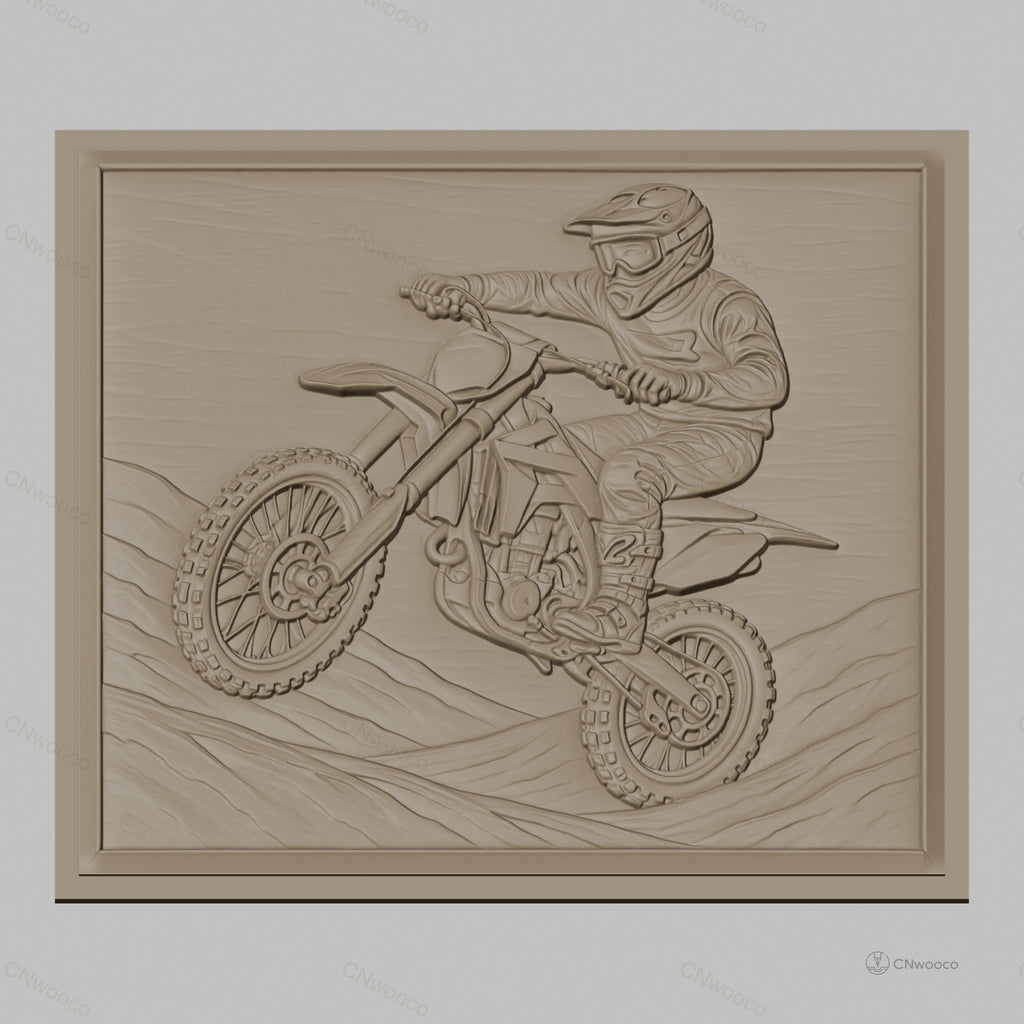 Fichier CNC & impression 3D motocross, pilote en action sur moto tout-terrain haute qualité relief STL