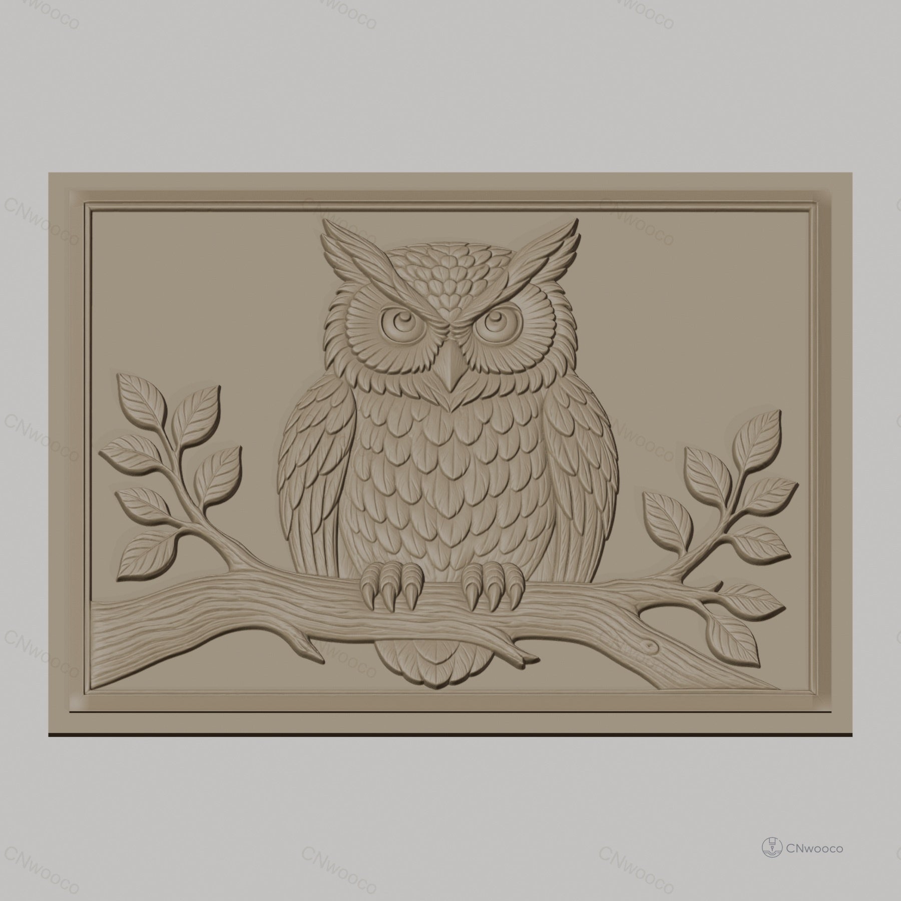 Fichier CNC & impression 3D hibou sur branche avec feuilles, haute qualité relief STL