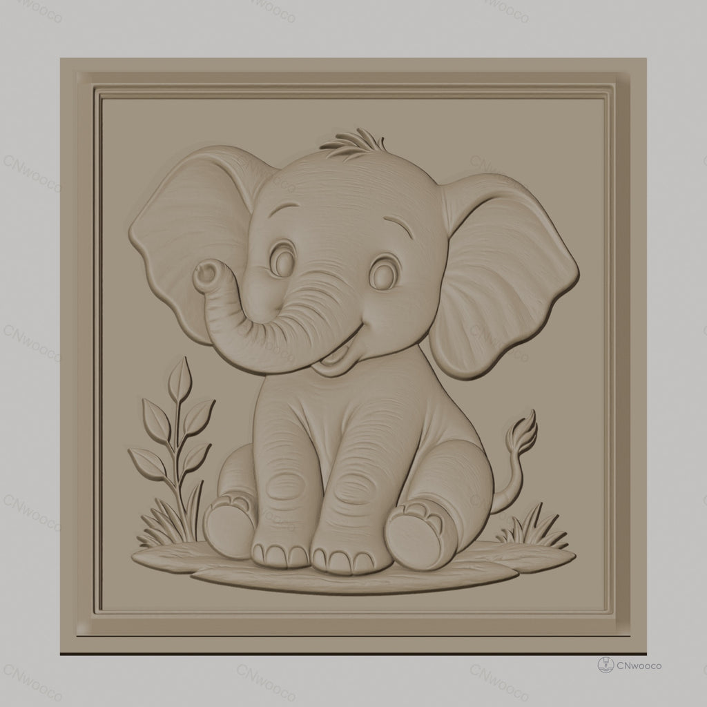 Fichier CNC & impression 3D bébé éléphant mignon, relief décoratif nature plantes, haute qualité relief STL