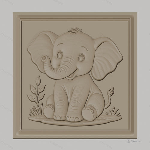 Fichier CNC & impression 3D bébé éléphant mignon, relief décoratif nature plantes, haute qualité relief STL