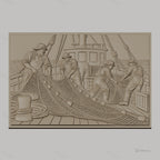 Fichier CNC & impression 3D pêcheurs et filet de pêche sur bateau, scène maritime travail haute qualité relief STL